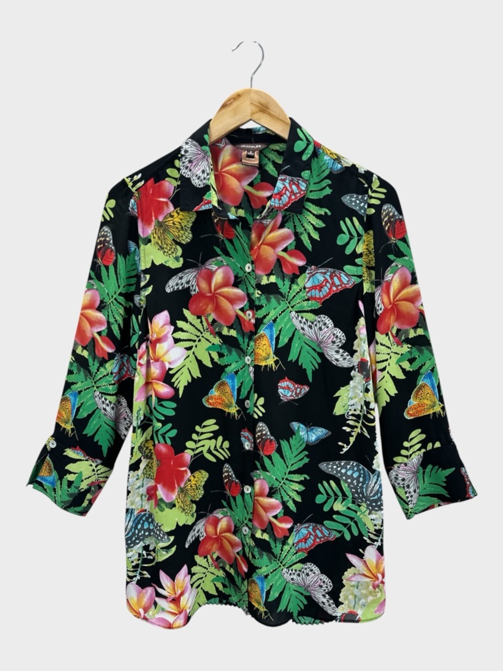 Multiples Floral Butterfly Tunic Blouse‎ Tropical Resort Pleated Novelty Top S